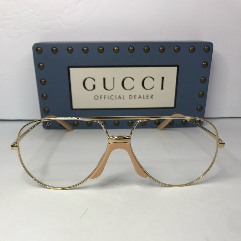 Auth - New - Gucci 0432 Gold Crystal Aviator Metal Retro Sunglasses GG0432S Uni… - Picture 5 of 15